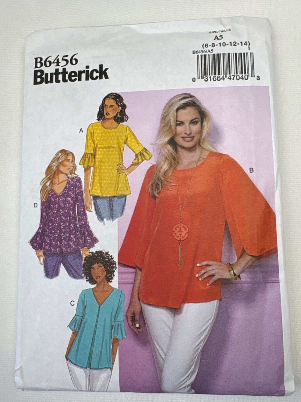Butterick Womens Blouse Sewing Pattern B6456 Size 6-8-10-12-14 Uncut